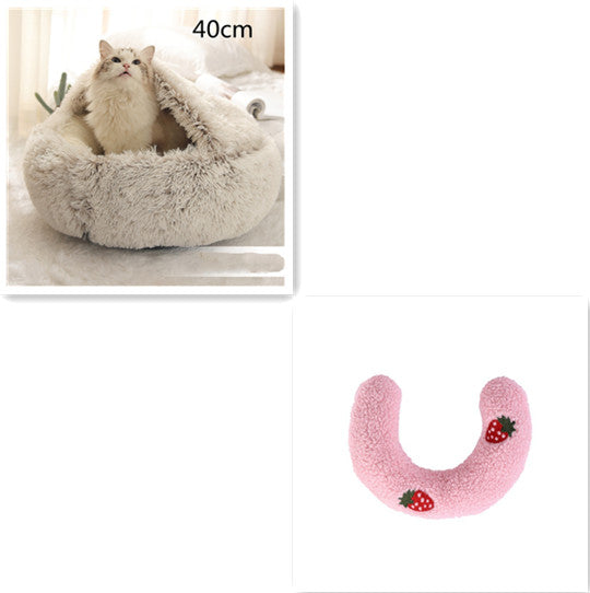 Pet 2 In 1 Round Plush Winter Warm Bed House