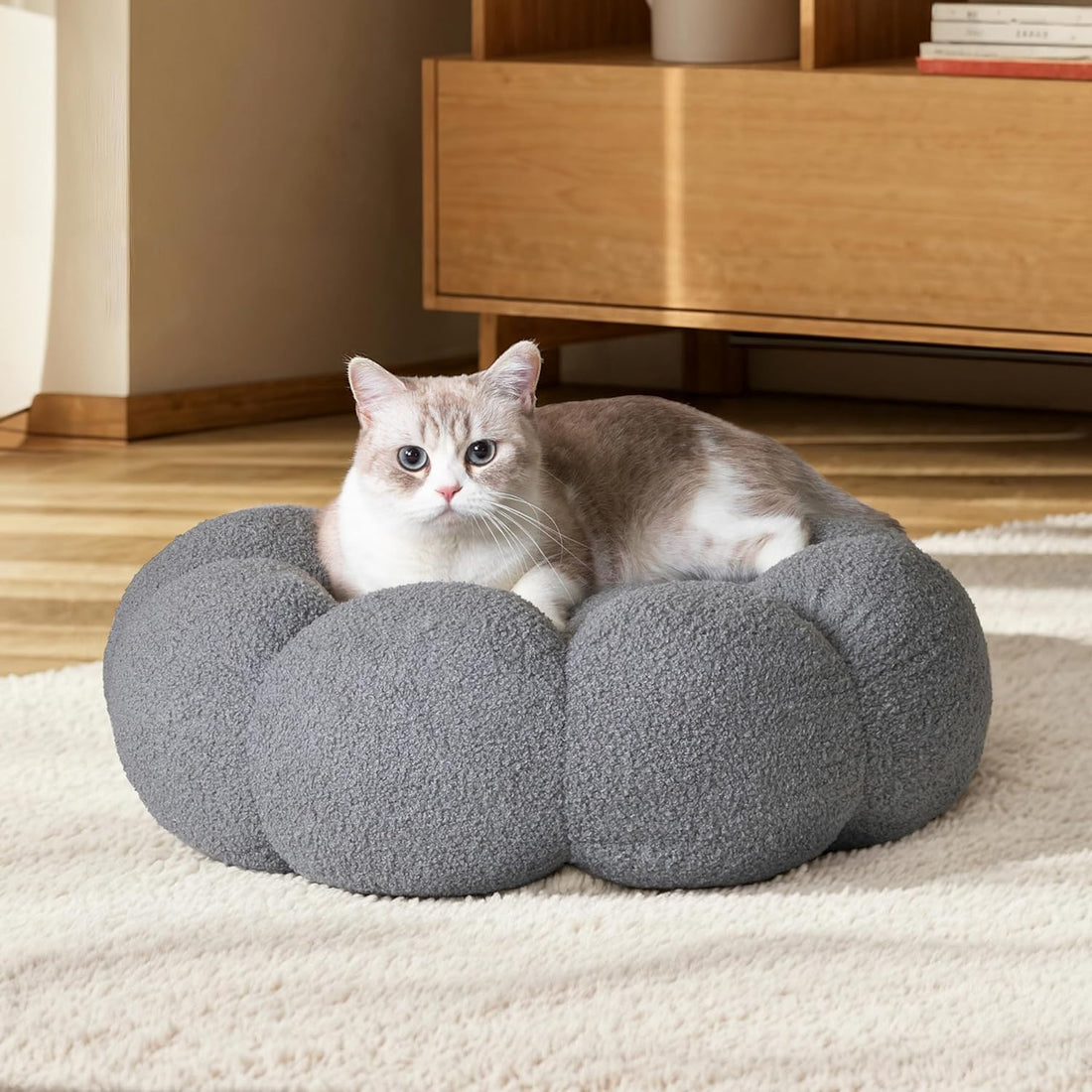 Pet Fluffy Round Calming Plush Donut Bed